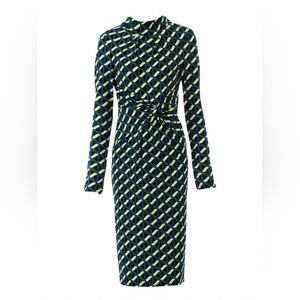 Jolie Moi Twist Front Long Sleeve Dress Geo Pattern UK 12 (US 8)